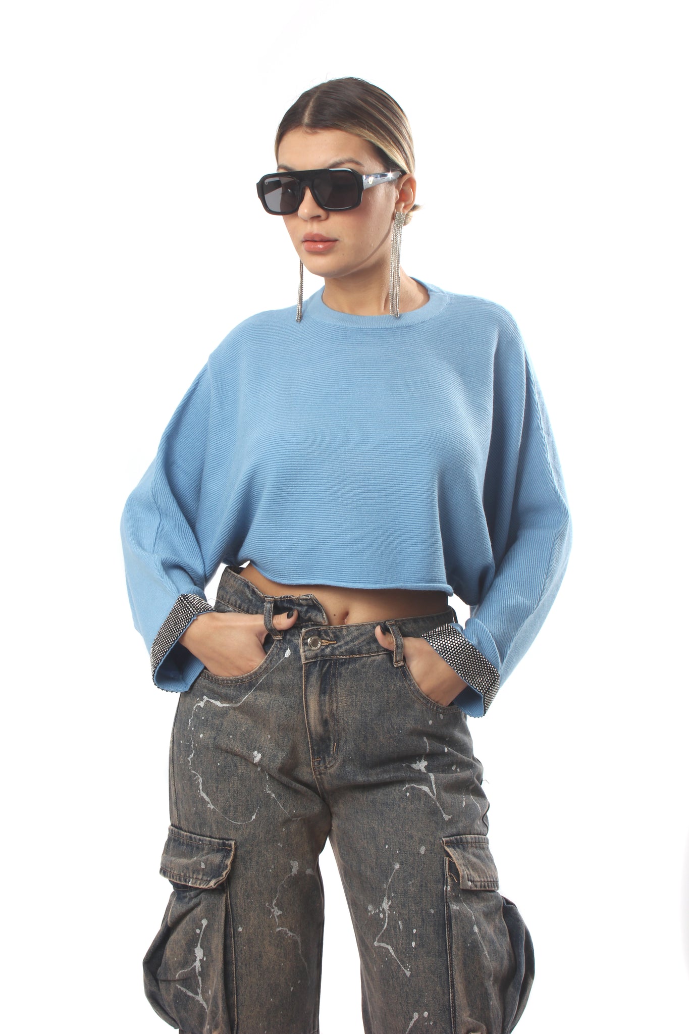 MAGLIA CROP CON STRASS
